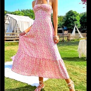 Women’s Pink Floral Backless Dress Size XS Wedding Party Cocktail Boho Fairy
